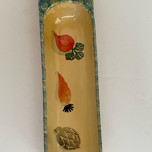Hand Painted Italian Glazed Clay Appetizer   Crudite Cracker Long Serving Dish - Picture 3 of 8